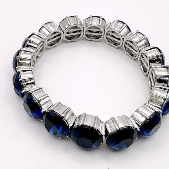Charter Club Stretch Bracelet Blue Crystals Silver Tone Oversized Preppy Jewelry - Picture 8 of 9
